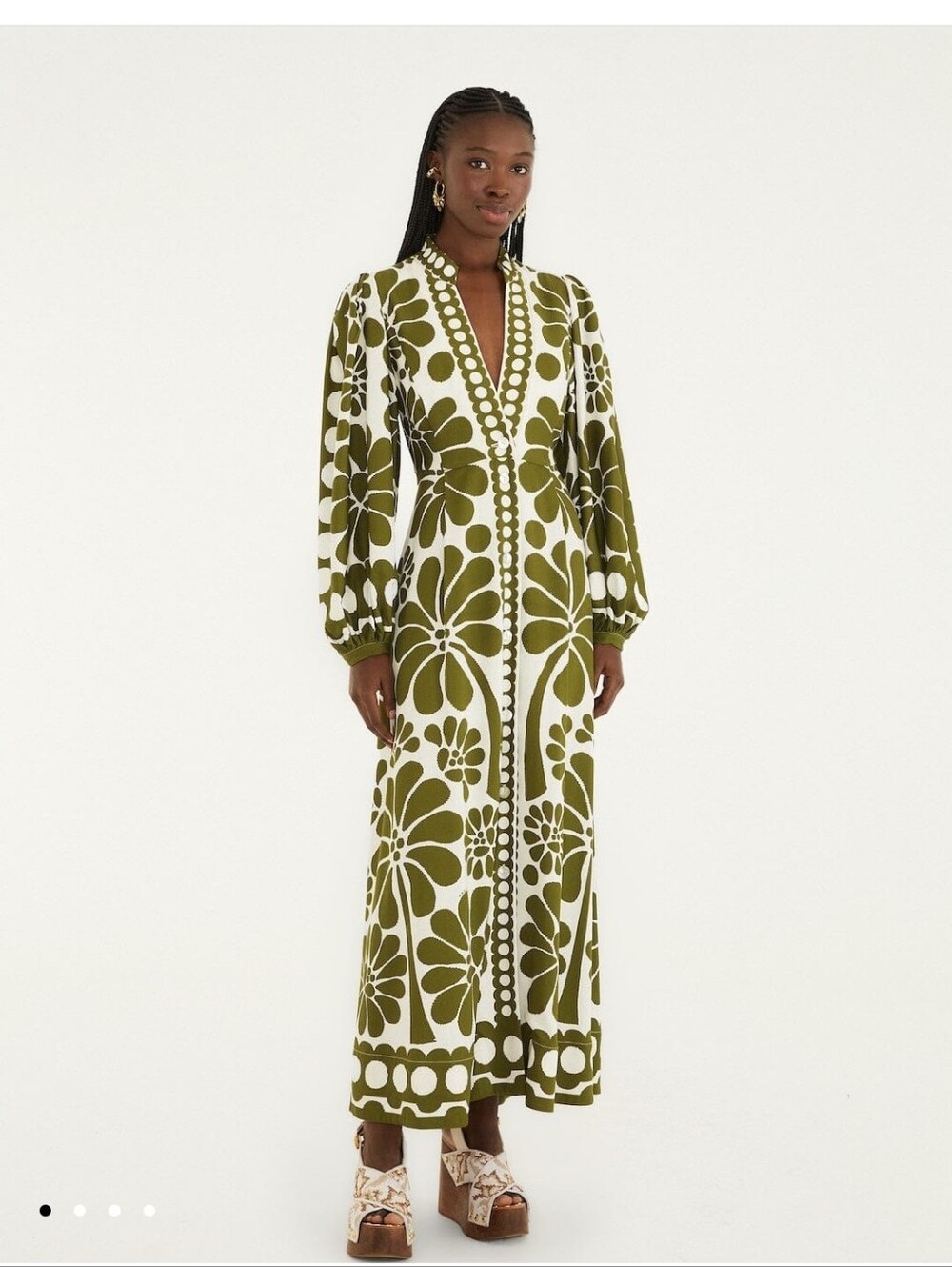 Green Palermo Buttoned Puff Sleeve Maxi Dress